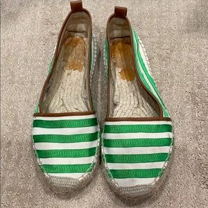 Kate spade green striped slip ons
